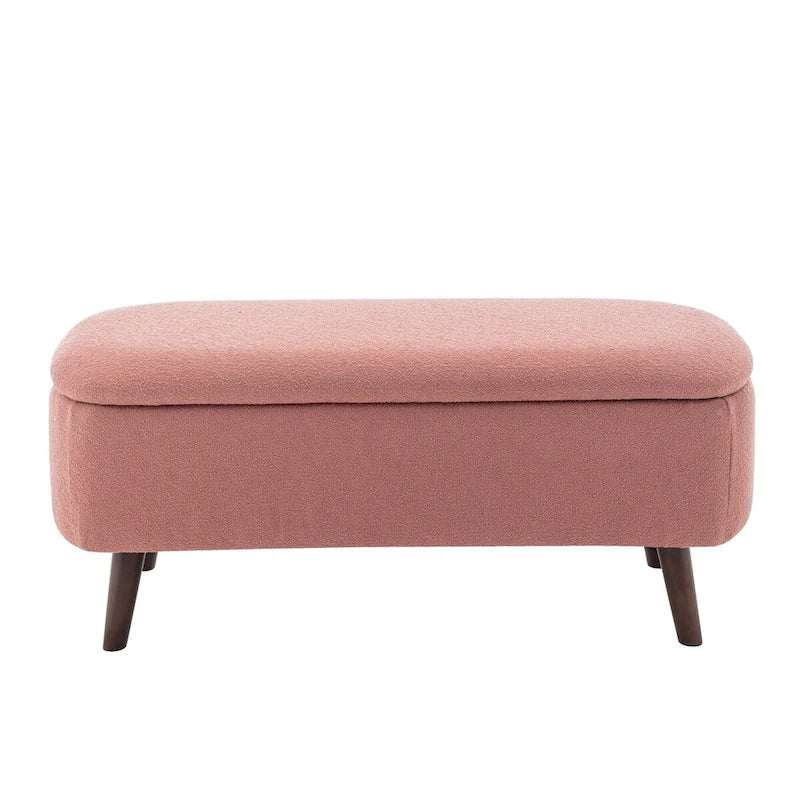Boucle Fabric Storage Bench with Rubberwood Legs