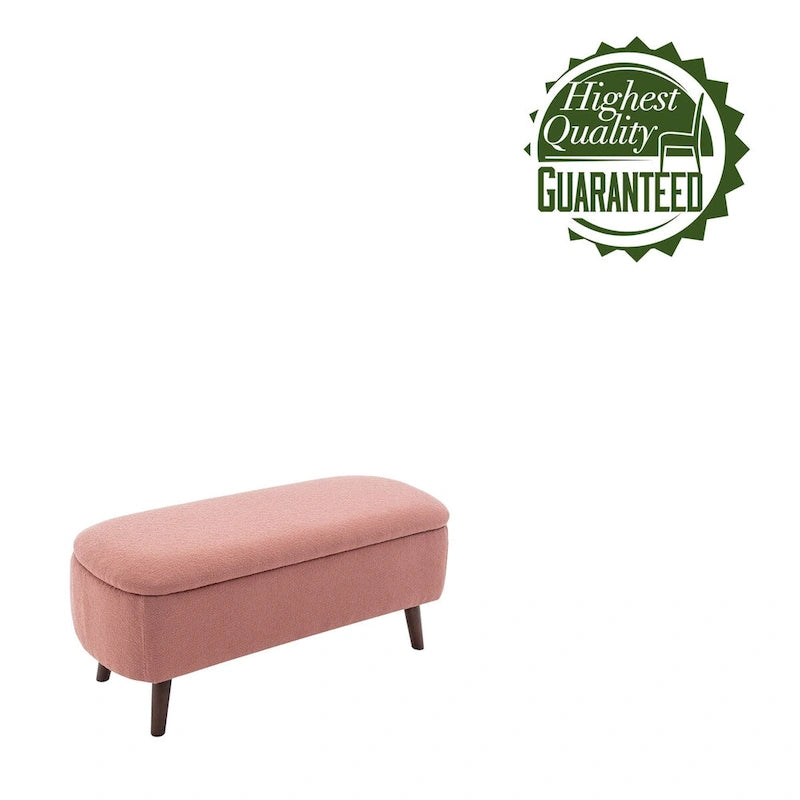 Boucle Fabric Storage Bench with Rubberwood Legs