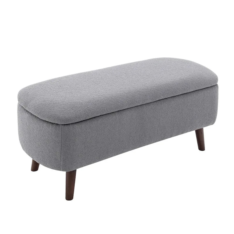Boucle Fabric Storage Bench with Rubberwood Legs