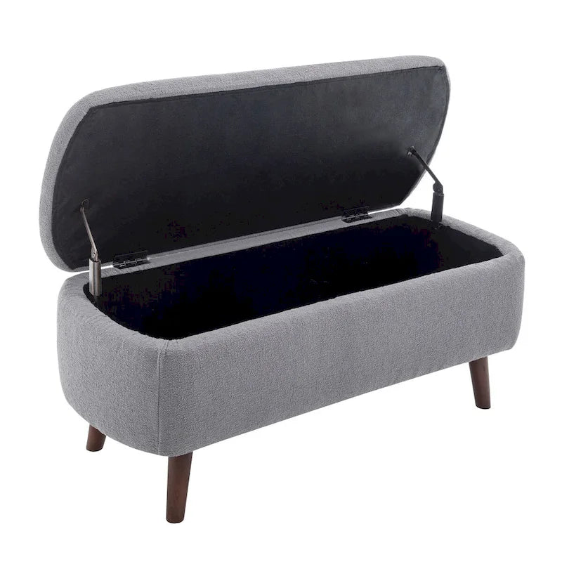 Boucle Fabric Storage Bench with Rubberwood Legs