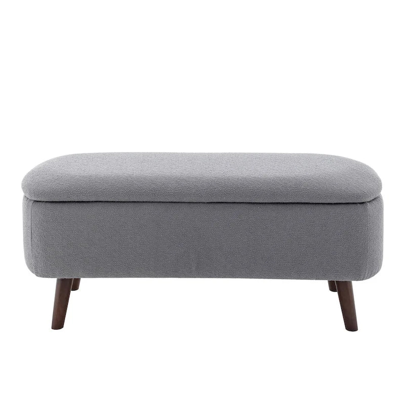 Boucle Fabric Storage Bench with Rubberwood Legs