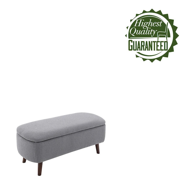 Boucle Fabric Storage Bench with Rubberwood Legs