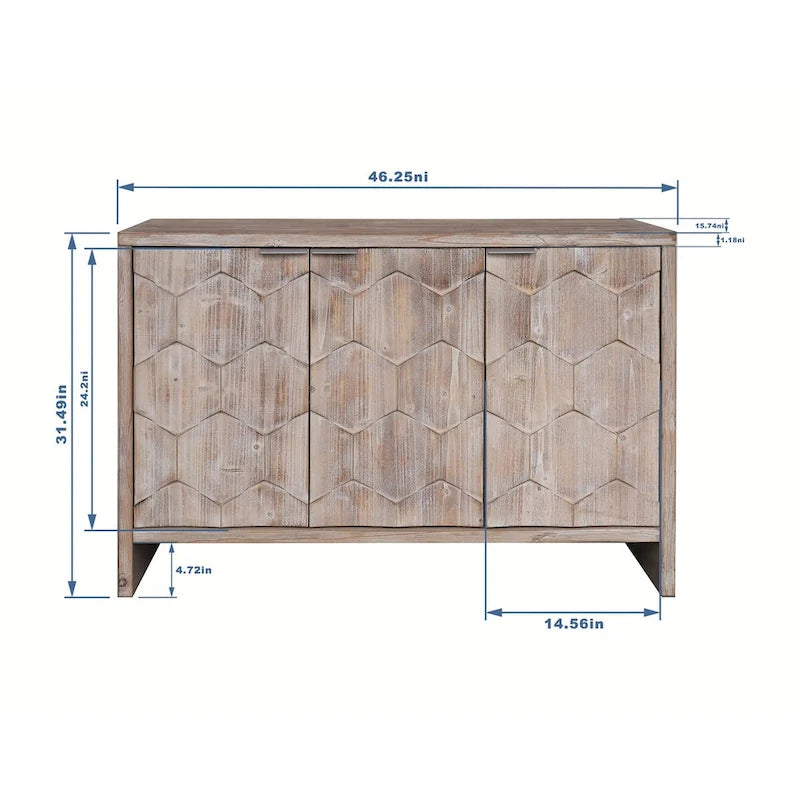Farmhouse Style 3 Door Wooden Buffet Server Storage Cabinet