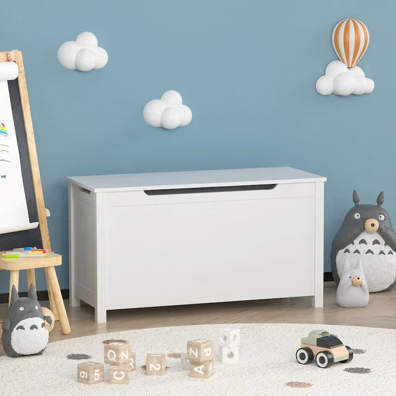 Kids Wooden Toy Box Storage with Safety Hinged Lid for Ages 3+