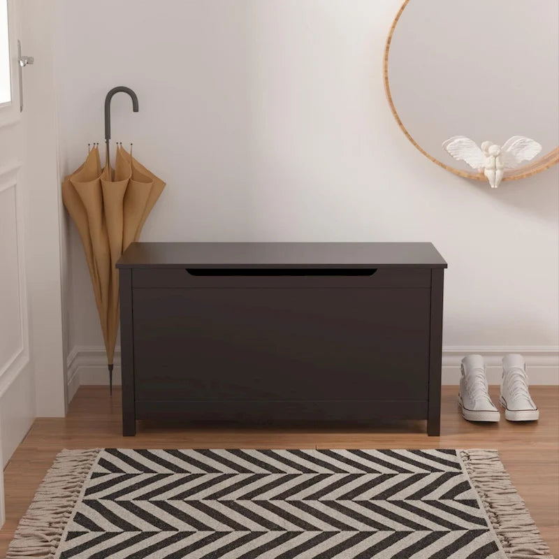 Kids Wooden Toy Box Storage with Safety Hinged Lid for Ages 3+