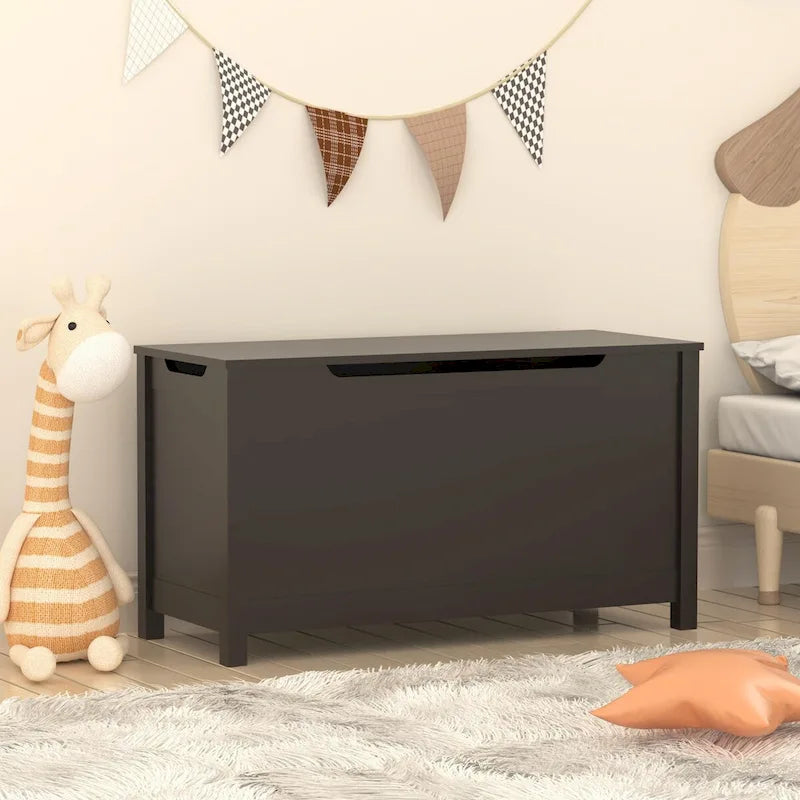 Kids Wooden Toy Box Storage with Safety Hinged Lid for Ages 3+