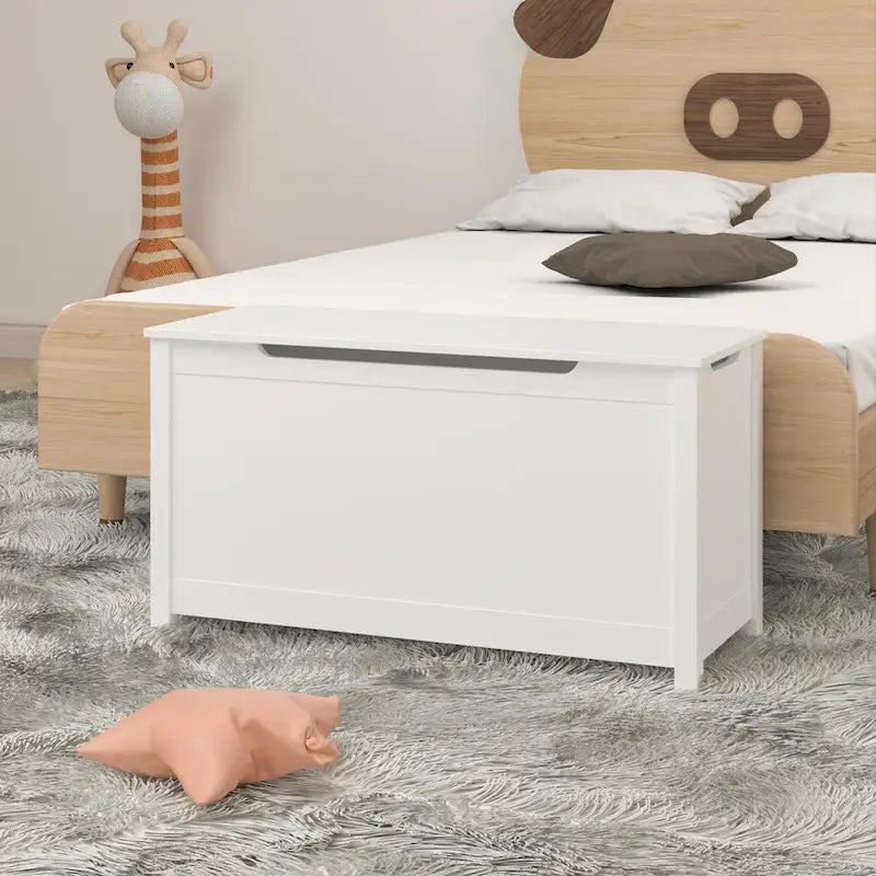 Kids Wooden Toy Box Storage with Safety Hinged Lid for Ages 3+