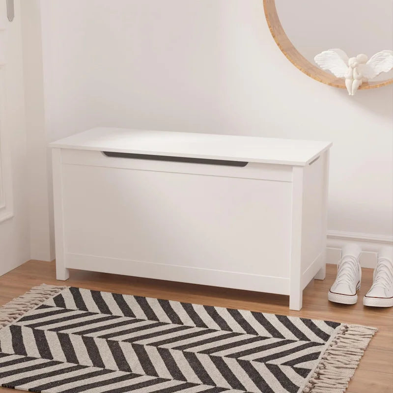 Kids Wooden Toy Box Storage with Safety Hinged Lid for Ages 3+