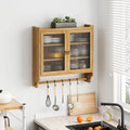 Glass Door Vintage Double Door Wall Cabinet with Towel Rack
