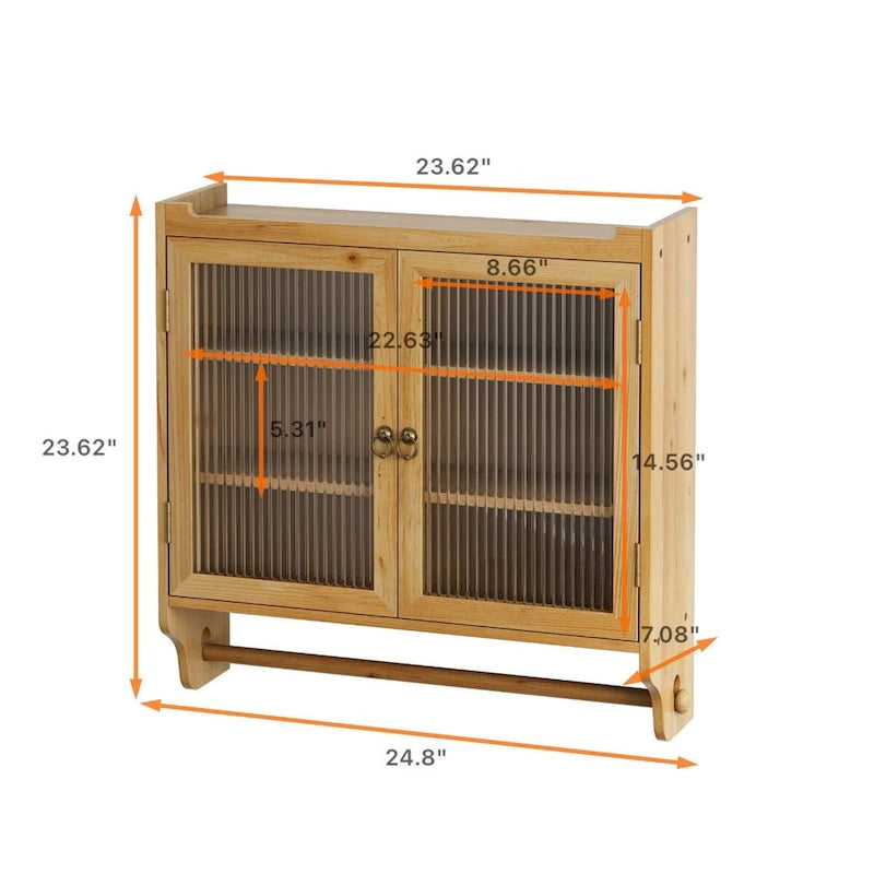 Glass Door Vintage Double Door Wall Cabinet with Towel Rack