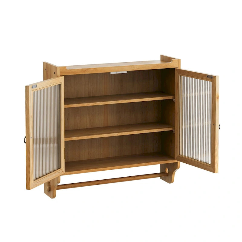 Glass Door Vintage Double Door Wall Cabinet with Towel Rack