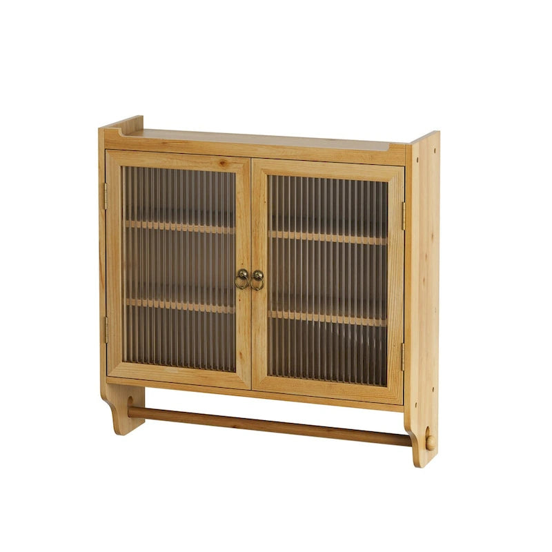 Glass Door Vintage Double Door Wall Cabinet with Towel Rack