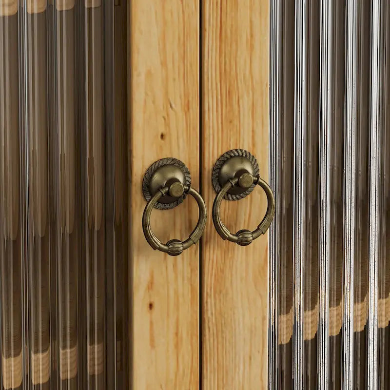 Glass Door Vintage Double Door Wall Cabinet with Towel Rack