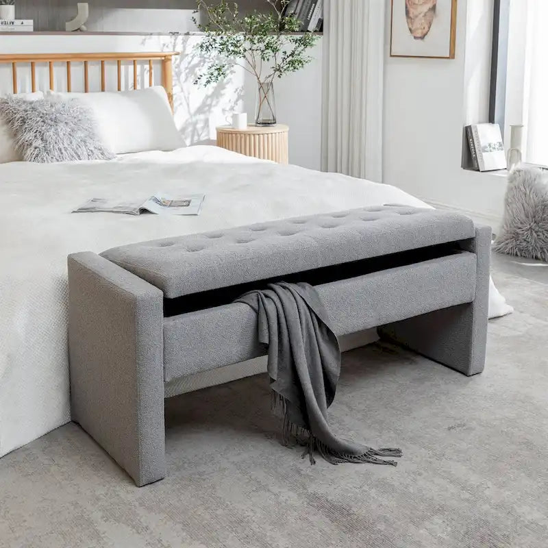 Boucle Fabric Storage Bench