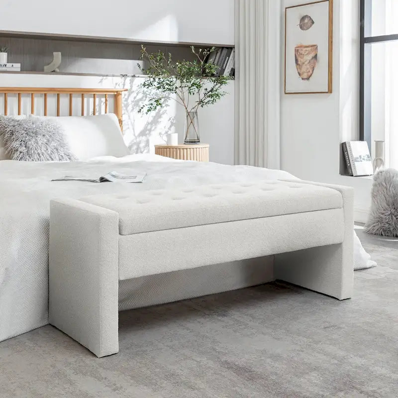 Boucle Fabric Storage Bench