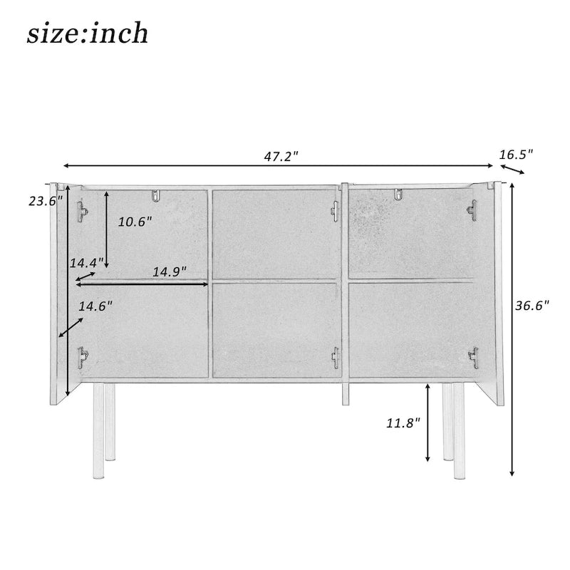 47 Wide Wood 3-door Sideboard