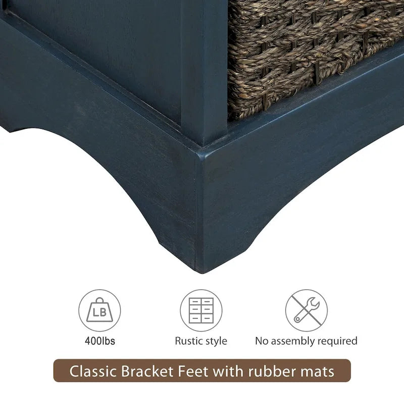 Rustic Storage Cabinet with Two Drawers and Four Classic Rattan Basket for Dining Room/Entryway/Living Room