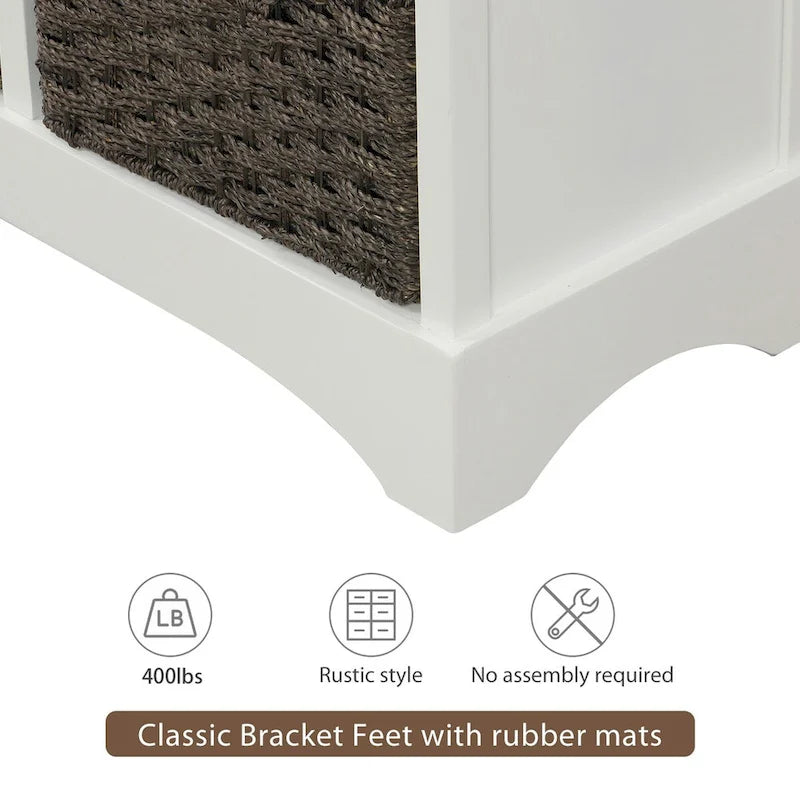 Rustic Storage Cabinet with Two Drawers and Four Classic Rattan Basket for Dining Room/Entryway/Living Room