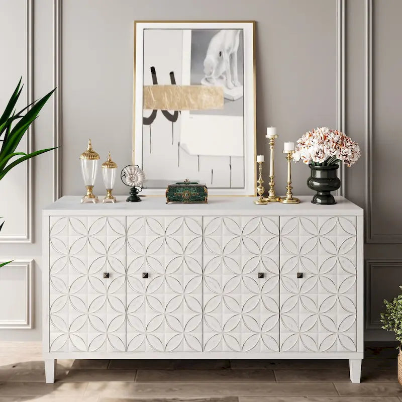 Wooden Cabinet Sideboard Buffet 4 Door Accent Cabinet