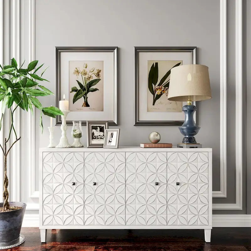 Wooden Cabinet Sideboard Buffet 4 Door Accent Cabinet