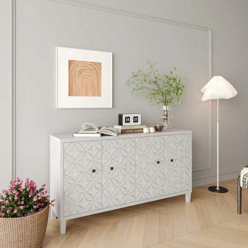 Wooden Cabinet Sideboard Buffet 4 Door Accent Cabinet