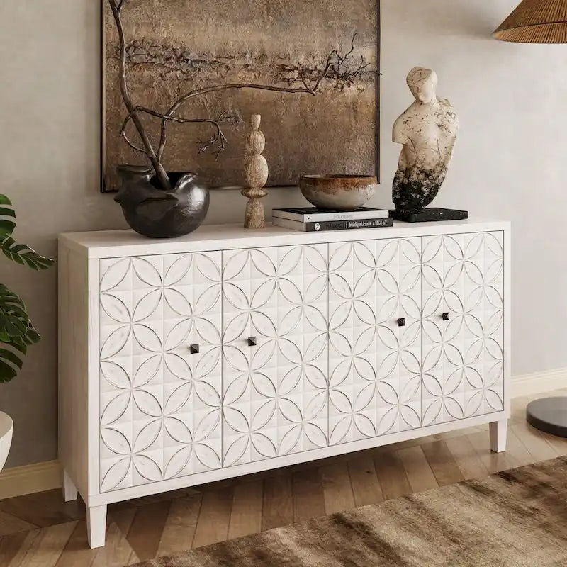 Wooden Cabinet Sideboard Buffet 4 Door Accent Cabinet