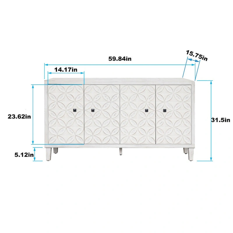 Wooden Cabinet Sideboard Buffet 4 Door Accent Cabinet