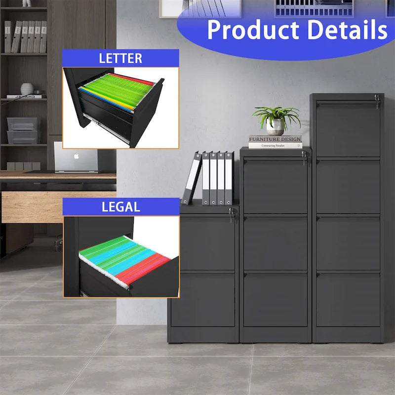 4 Drawer Metal Vertical File Cabinet with Lock