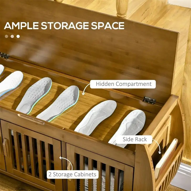 Shoe Bench with Storage Cabinets - 12.5D x 40.25W x 18.25H