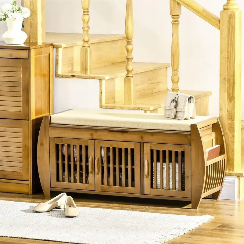 Shoe Bench with Storage Cabinets - 12.5D x 40.25W x 18.25H