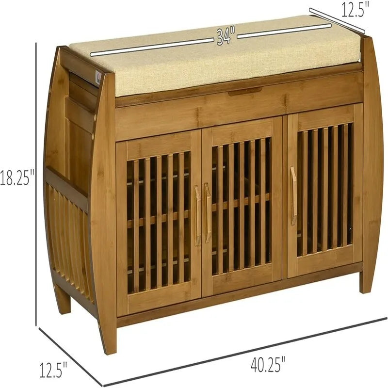 Shoe Bench with Storage Cabinets - 12.5D x 40.25W x 18.25H