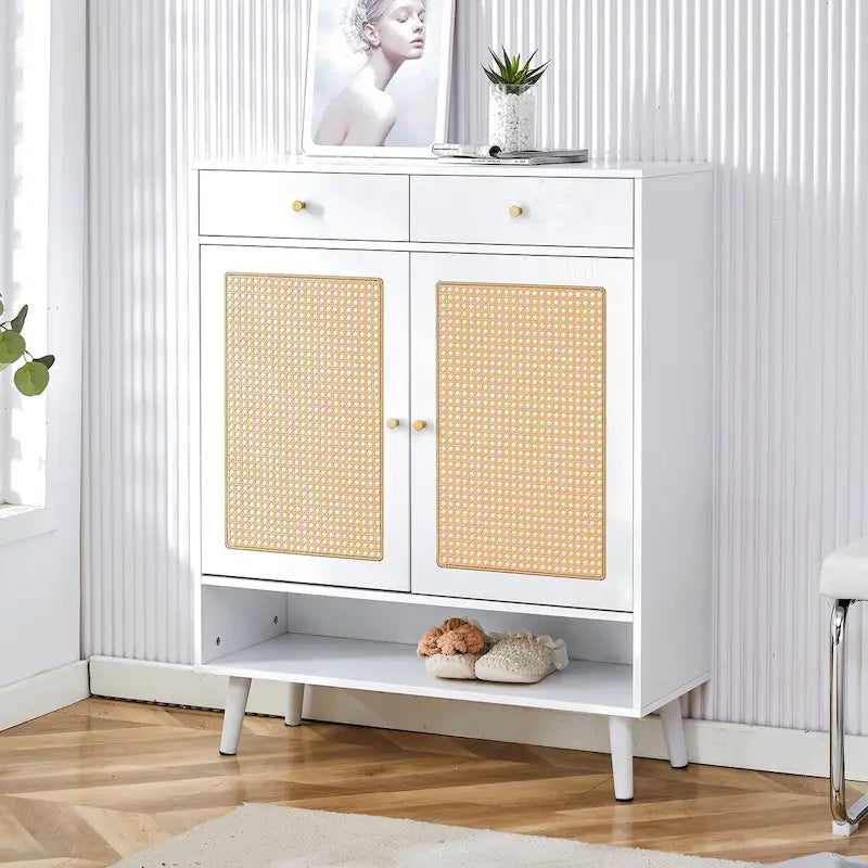 Modern Minimalist Rattan Shoe Cabinet for Corridor and Living Room