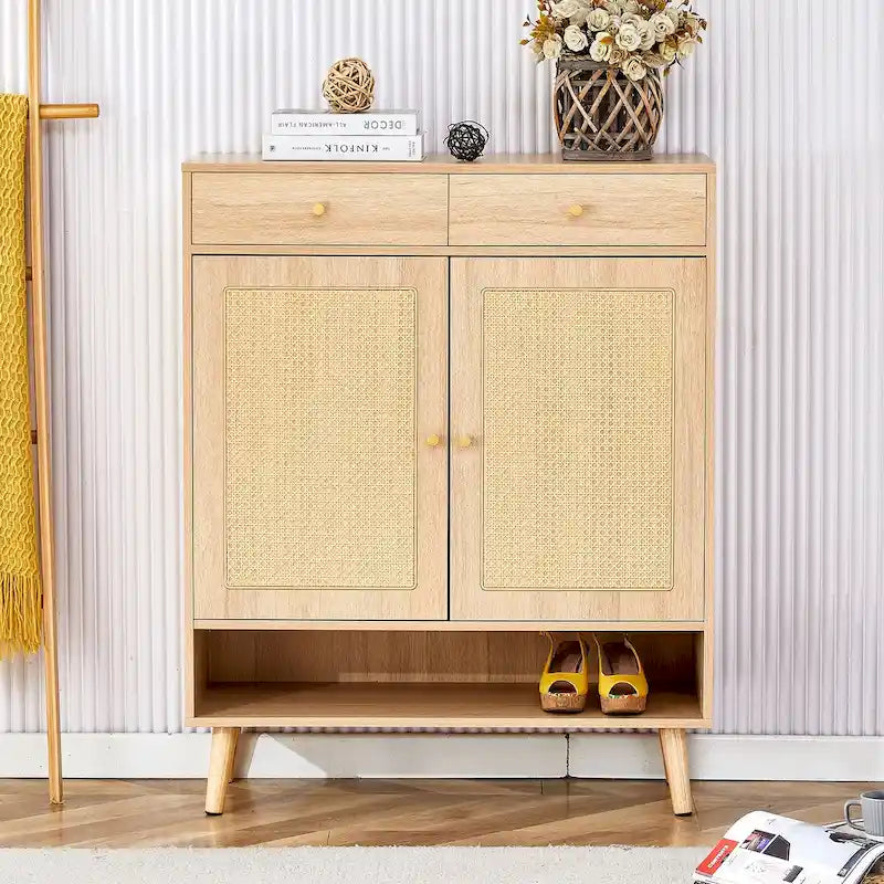 Modern Minimalist Rattan Shoe Cabinet for Corridor and Living Room