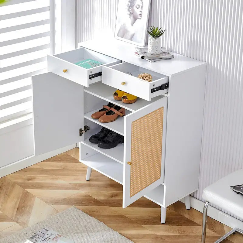 Modern Minimalist Rattan Shoe Cabinet for Corridor and Living Room