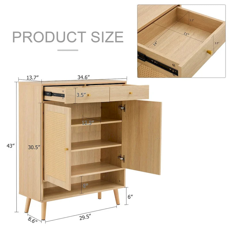 Moderne minimalistische rotan schoenenkast voor hal en woonkamer