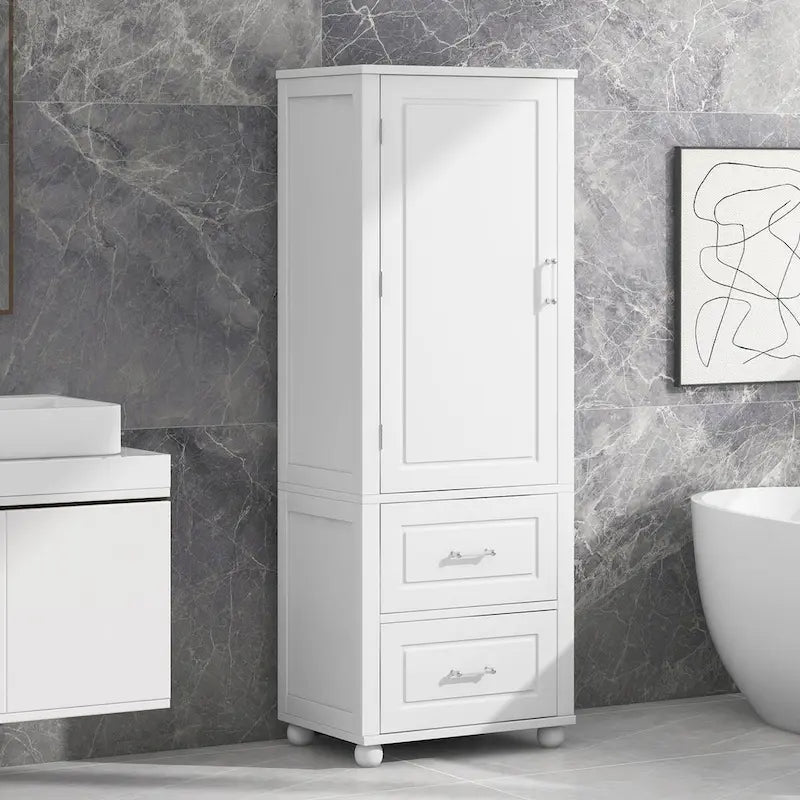 Freestanding Storage Cabinet with Two Drawers and Adjustable Shelf
