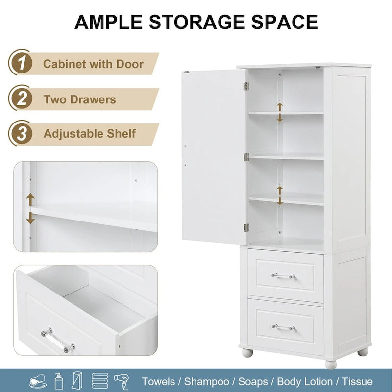 Freestanding Storage Cabinet with Two Drawers and Adjustable Shelf