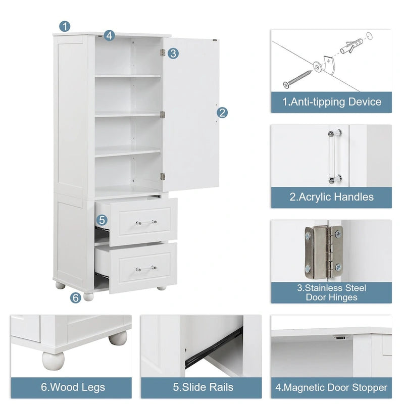 Freestanding Storage Cabinet with Two Drawers and Adjustable Shelf