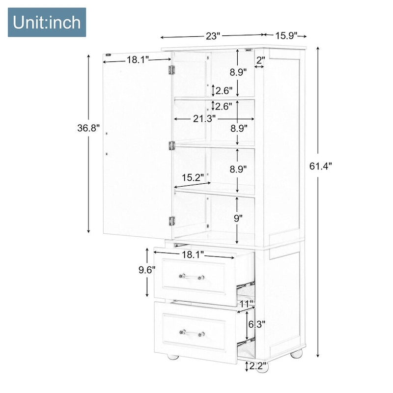 Freestanding Storage Cabinet with Two Drawers and Adjustable Shelf
