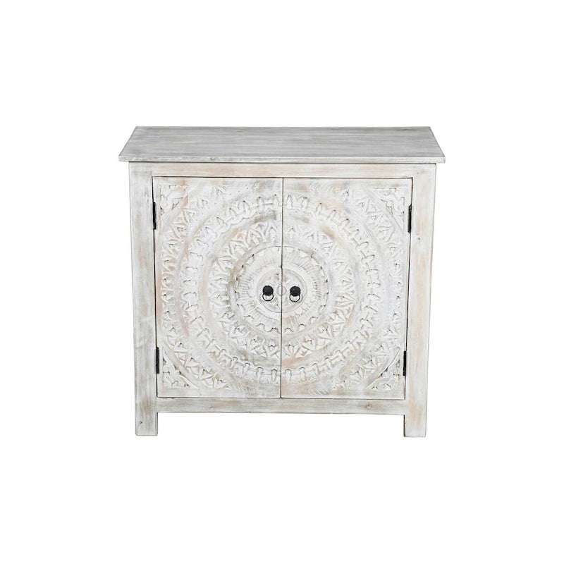 Whitewash Hand Carved 2 Door Accent Cabinet