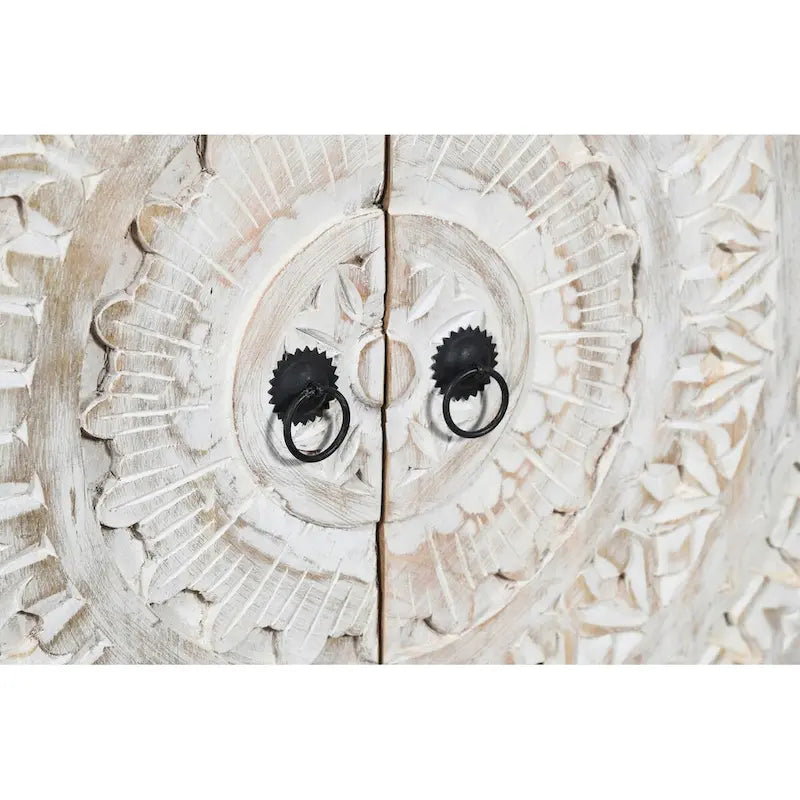 Whitewash Hand Carved 2 Door Accent Cabinet