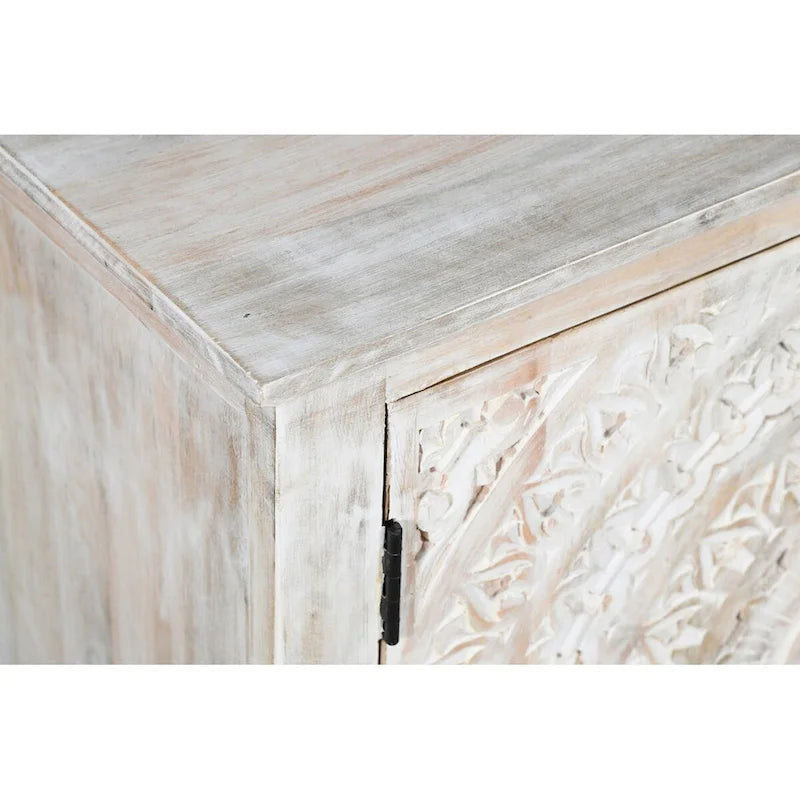 Whitewash Hand Carved 2 Door Accent Cabinet