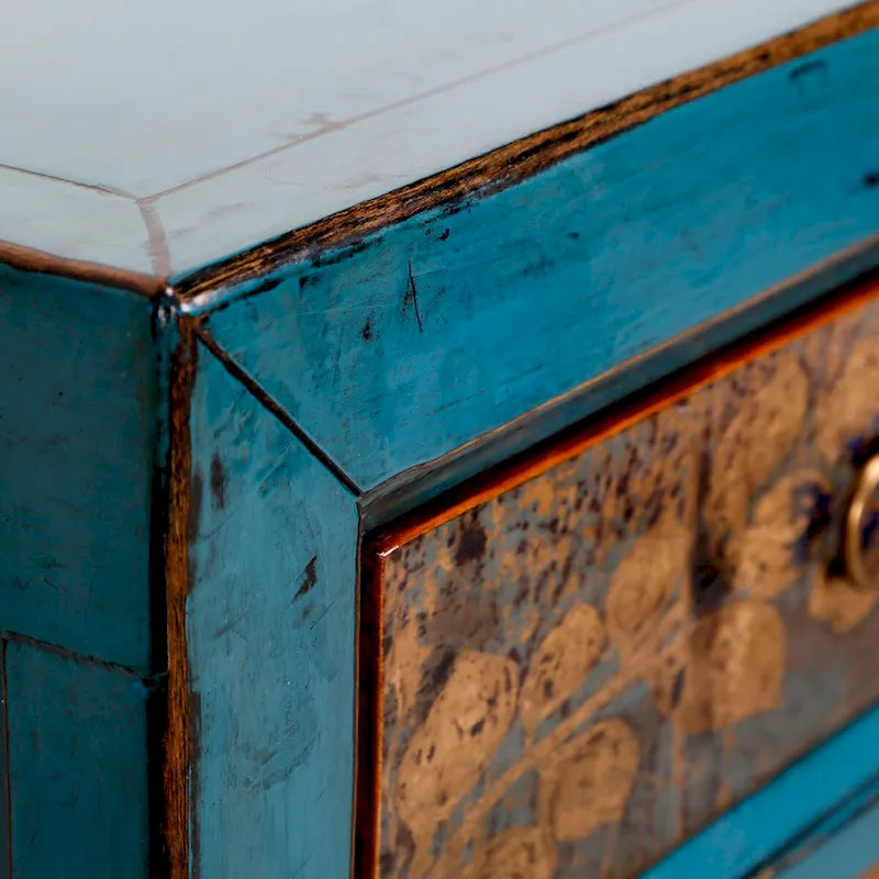 Floral Cabinet Antique Indigo With Two Drawers 38X16X33H - 16 L x 38.5 W x 33 H