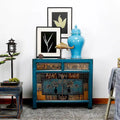 Floral Cabinet Antique Indigo With Two Drawers 38X16X33H - 16 L x 38.5 W x 33 H
