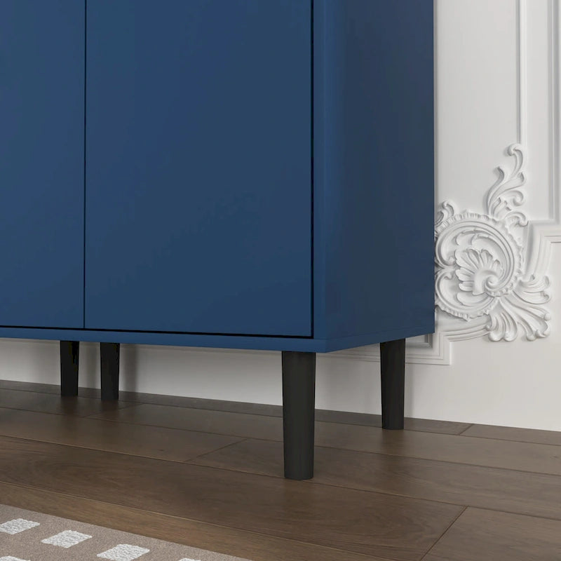Tall Storage Show Cabinet with 2 Glass Display Door & 2 Doors, Tall Kitchen Pantry Cabinet with Gold Handles