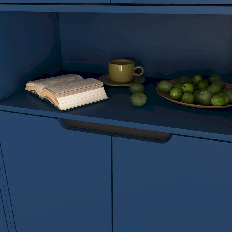 Tall Storage Show Cabinet with 2 Glass Display Door & 2 Doors, Tall Kitchen Pantry Cabinet with Gold Handles