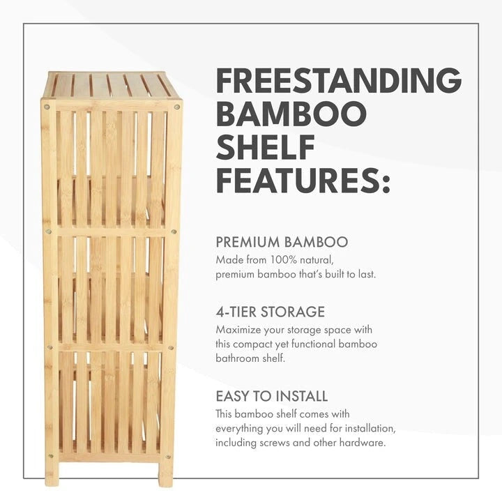 Bamboo Freestanding 4-Tier Bathroom Organizing Shelf with Storage