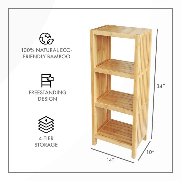 Bamboo Freestanding 4-Tier Bathroom Organizing Shelf with Storage