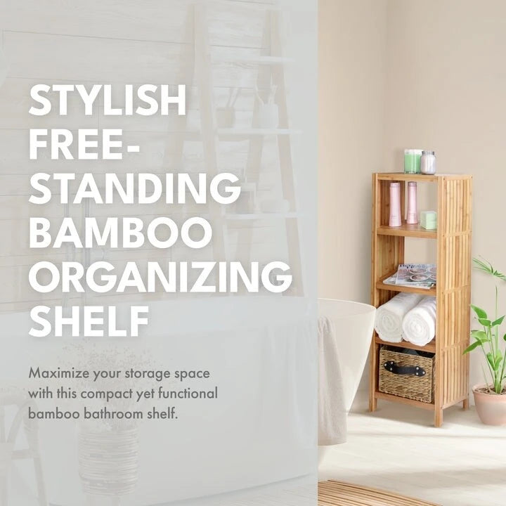Bamboo Freestanding 4-Tier Bathroom Organizing Shelf with Storage
