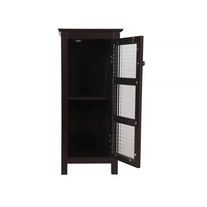 Home Wooden Bathroom Cabinet Floor & Glass Door Brown - 13D x 13.5W x 30.5H